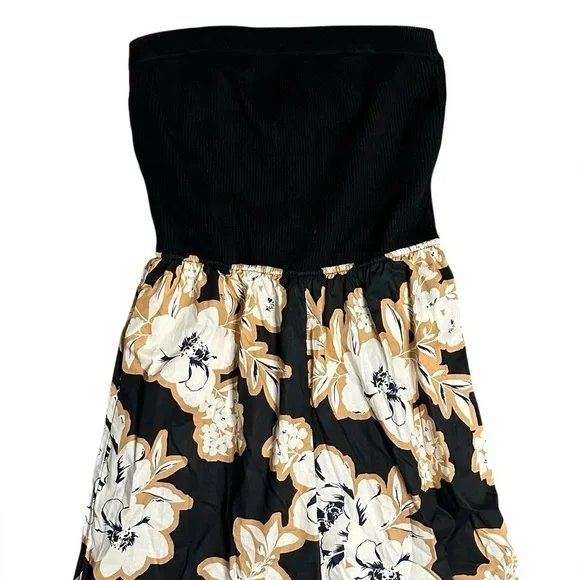 Evereve Miley ribbed bodice wide leg black floral Jumpsuit size M - Picture 3 of 6